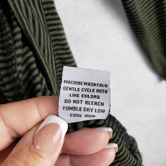 Habitat‎ Women's XL Open Front Waterfall Sweater Green Black Stripe Casual Layer - Picture 5 of 7